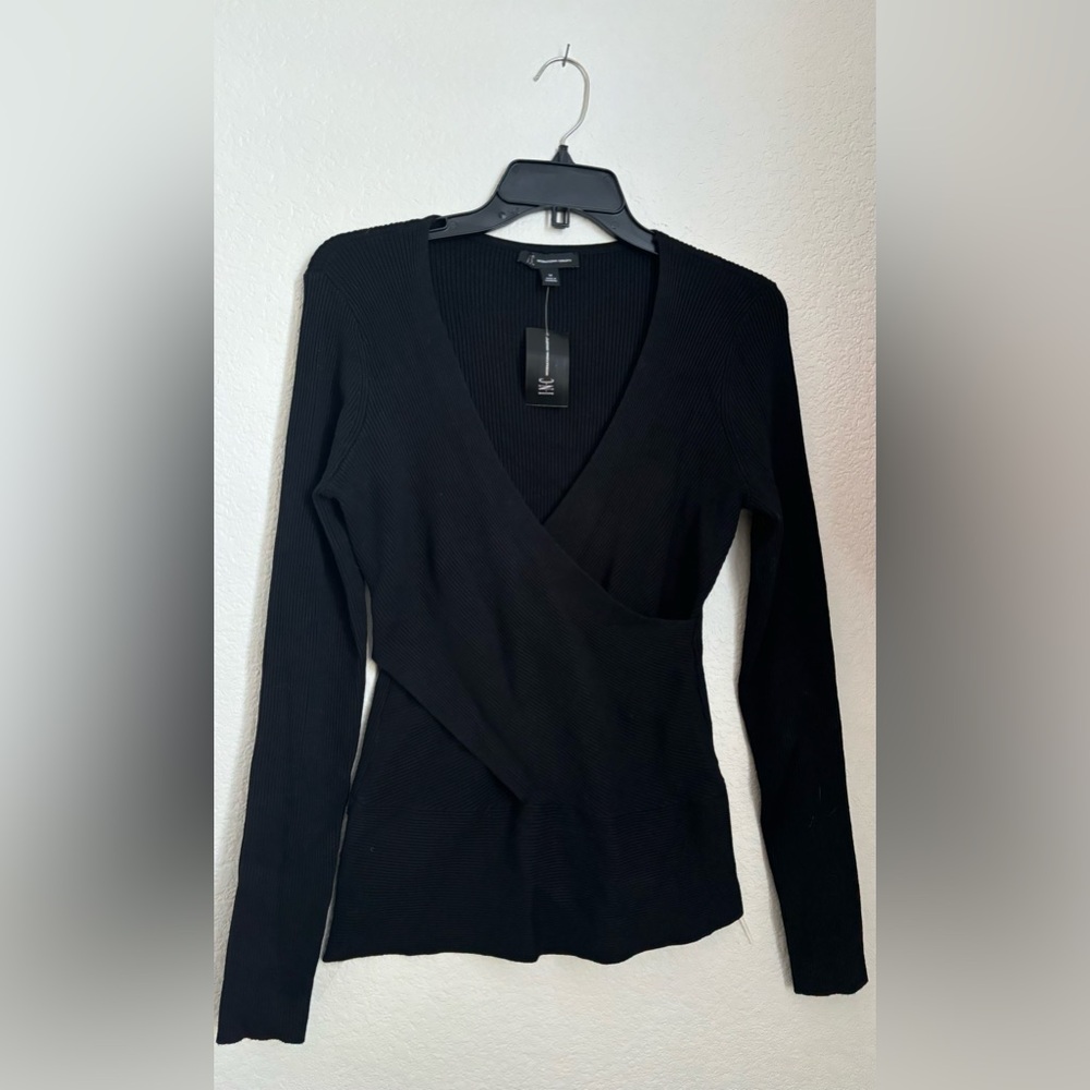 New INC International Concepts Black Wrap V-neck Sweater Women Size -M